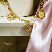 Gold plated long coin chain necklace from Misk Shop
