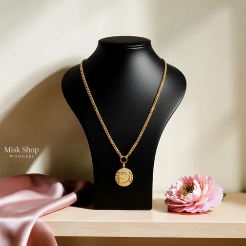 Long Ottoman coin necklace with zircon stones from Misk Shop