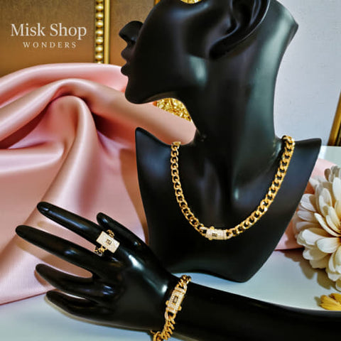 21K gold plated Monaco zircon necklace bracelet and adjustable ring set from Misk Shop
