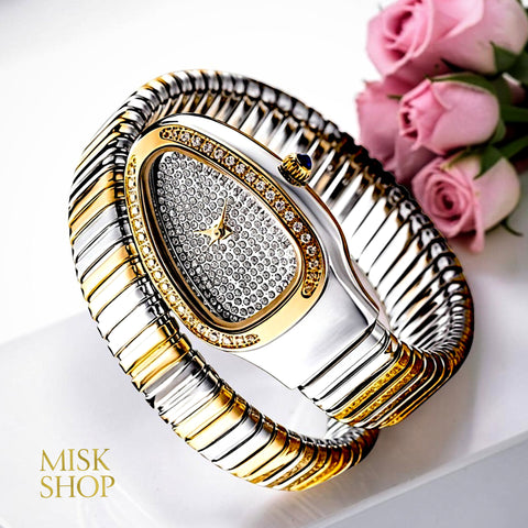 MISS FOX Bvlgari-inspired two-tone crystal watch with coiled bracelet