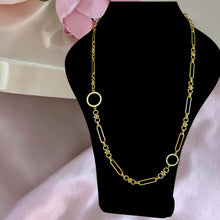 Monaco Circles long gold paper clip necklace with zircon-studded circle accents by Misk Shop