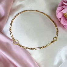 Monaco Circles long gold paper clip necklace with zircon-studded circle accents by Misk Shop