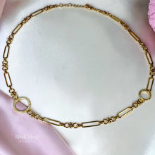 Monaco Circles long gold paper clip necklace with zircon-studded circle accents by Misk Shop