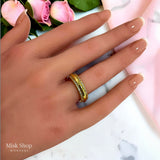 18K yellow gold plated open wedding ring with zirconia worn on hand