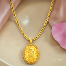 Ottoman style long necklace with engraved pendant gold plated
