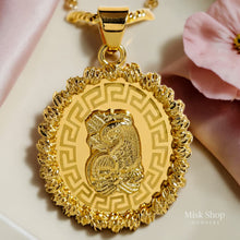Ottoman style long necklace with engraved pendant gold plated
