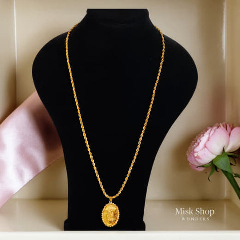Ottoman style long necklace with engraved pendant gold plated
