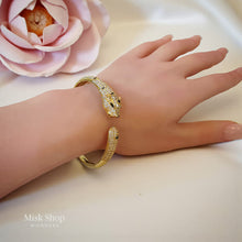 Panther head bangle 21K gold plated stainless steel with 5A zircon stones
