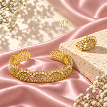 21K gold-plated pearl lattice bracelet and ring set