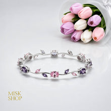 Silver-tone tulip vine bracelet with pink and lilac zircon stones