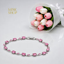 Silver-tone tulip vine bracelet with pink zircon stones