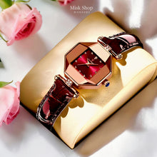 ساعة POEDAGAR نسائية فاخرة بتصميم مثمن، هيكل روز جولد، واجهة نبيذية، سوار جلدي، مقاومة للماء 3ATM مع كفالة سنة من مِسك شوب.