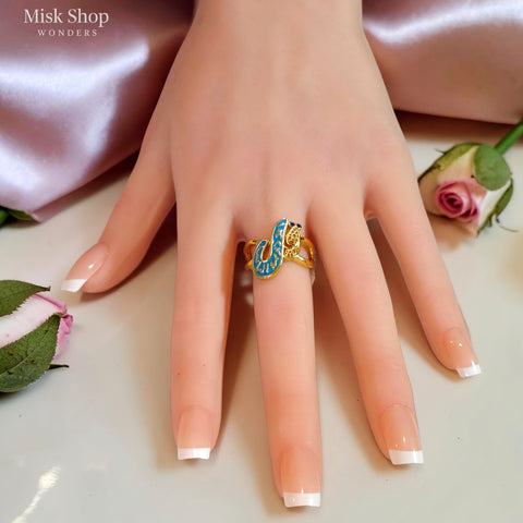21K gold plated Qul Arabic calligraphy ring with blue enamel – Misk Shop