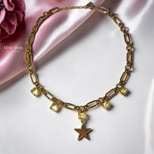 21K gold plated star necklace with high clarity yellow zircon stones and elegant paper clip chain design by Misk Shop