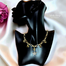 21K gold plated star necklace with high clarity yellow zircon stones and elegant paper clip chain design by Misk Shop