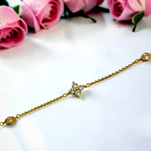 Roberto Coin inspired flower anklet with sparkling zircon, 18K gold plating, adjustable size, and Misk Shop Color Protection Technology.