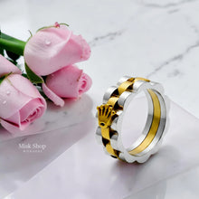 Two-tone Rolex-inspired 304 stainless steel ring with white and yellow gold plating