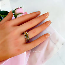 Two-tone Rolex-inspired ring shown on hand