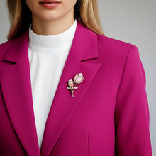 Handcrafted rose gold tulip flower brooch with pink petals and zircon stones by Misk Shop.
