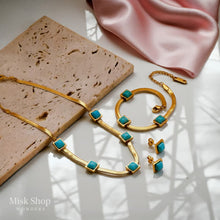 Royal turquoise snake jewelry set 21k gold plated with natural turquoise stones