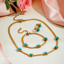 Royal turquoise snake jewelry set 21k gold plated with natural turquoise stones