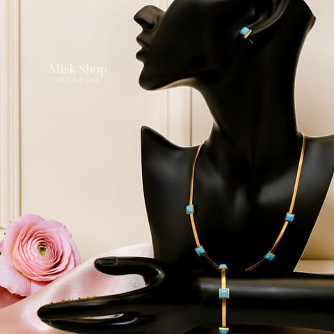 Royal turquoise snake jewelry set 21k gold plated with natural turquoise stones