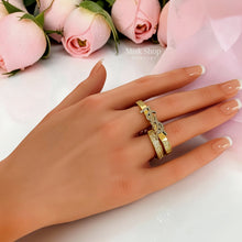 Gold Saint Laurent inspired double band zircon statement ring on hand – Misk Shop