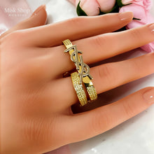 Gold Saint Laurent inspired double band zircon ring worn on hand – Misk Shop