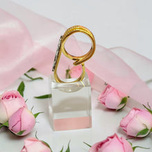 Side profile of gold Saint Laurent inspired double band ring – Misk Shop