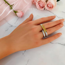 Silver Saint Laurent inspired double band zircon statement ring on hand – Misk Shop