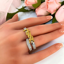 Silver Saint Laurent inspired double band zircon ring worn on hand – Misk Shop