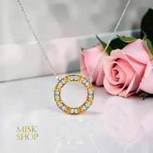 Two-tone zircon circle pendant necklace close-up