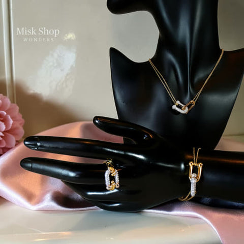 Tiffany inspired jewelry set necklace bracelet earrings gold plated with 5A zircon stones from Misk Shop
