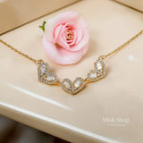 Triple heart zircon necklace 21k gold plated elegant jewelry from Misk Shop
