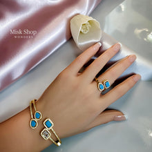 طقم اسوارة وخاتم فيروزي مطلي ذهب 21 قيراط مرصع زيركون تصميم ناعم مناسب للمقاسات الكبيرة من Misk Shop