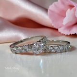 Luxury twin wedding ring set with white gold and platinum plating and high clarity zirconia stones by Misk Shop Jordan.