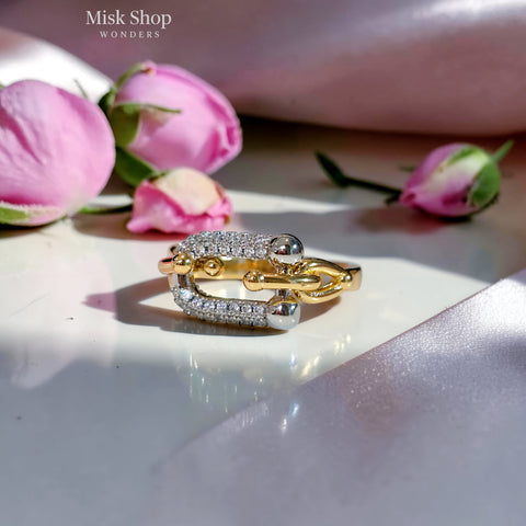 Two-tone Tiffany inspired gold and silver zircon chain ring – Misk Shop