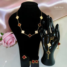 Luxury Van Cleef inspired jewelry set with natural shell and zircon gold plated necklace bracelet ring earrings