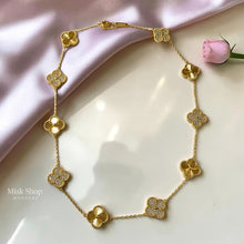 Luxury Van Cleef inspired jewelry set with natural shell and zircon gold plated necklace bracelet ring earrings