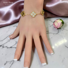Luxury Van Cleef inspired jewelry set with natural shell and zircon gold plated necklace bracelet ring earrings