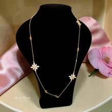 Long zircon flower necklace set with matching earrings 18k gold tone elegant jewelry from Misk Shop
