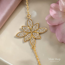 Long zircon flower necklace set with matching earrings 18k gold tone elegant jewelry from Misk Shop
