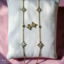 Long zircon flower necklace set with matching earrings 18k gold tone elegant jewelry from Misk Shop

